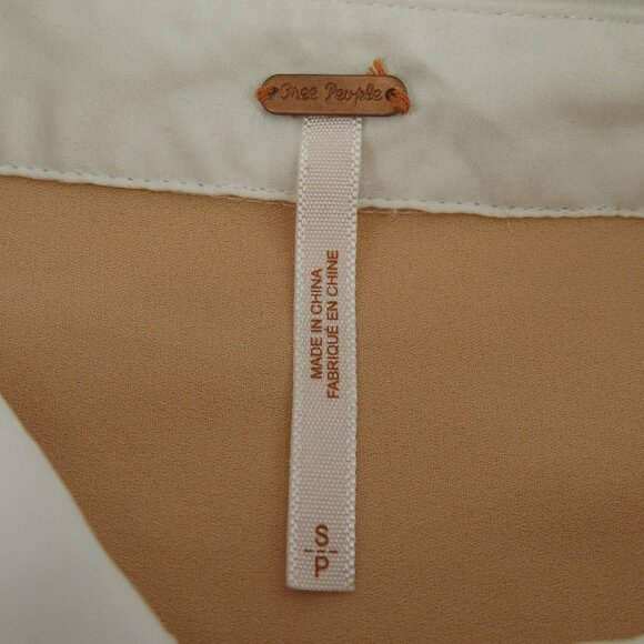 Free People Womens Small Beige White Button Front Collared Long Sleeve Shirt Top - Picture 7 of 10